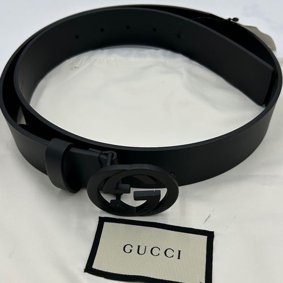 Men’s Gucci interlocking G black leather belt size 90 cm/36 inch made in Italy - Picture 1 of 10